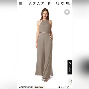 Azazie Kenzi in taupe. 2 piece bridesmaid jumpsuit with matching shawl. Size 12